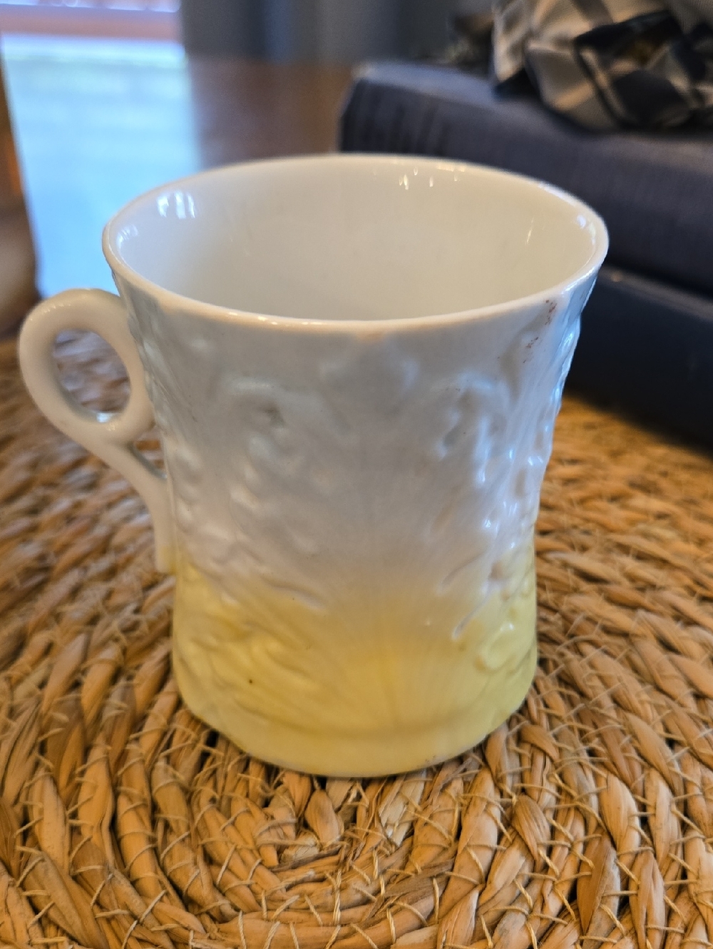 Vintage Ceramic Blue and Yellow Ombre Embossed Shaving Mug